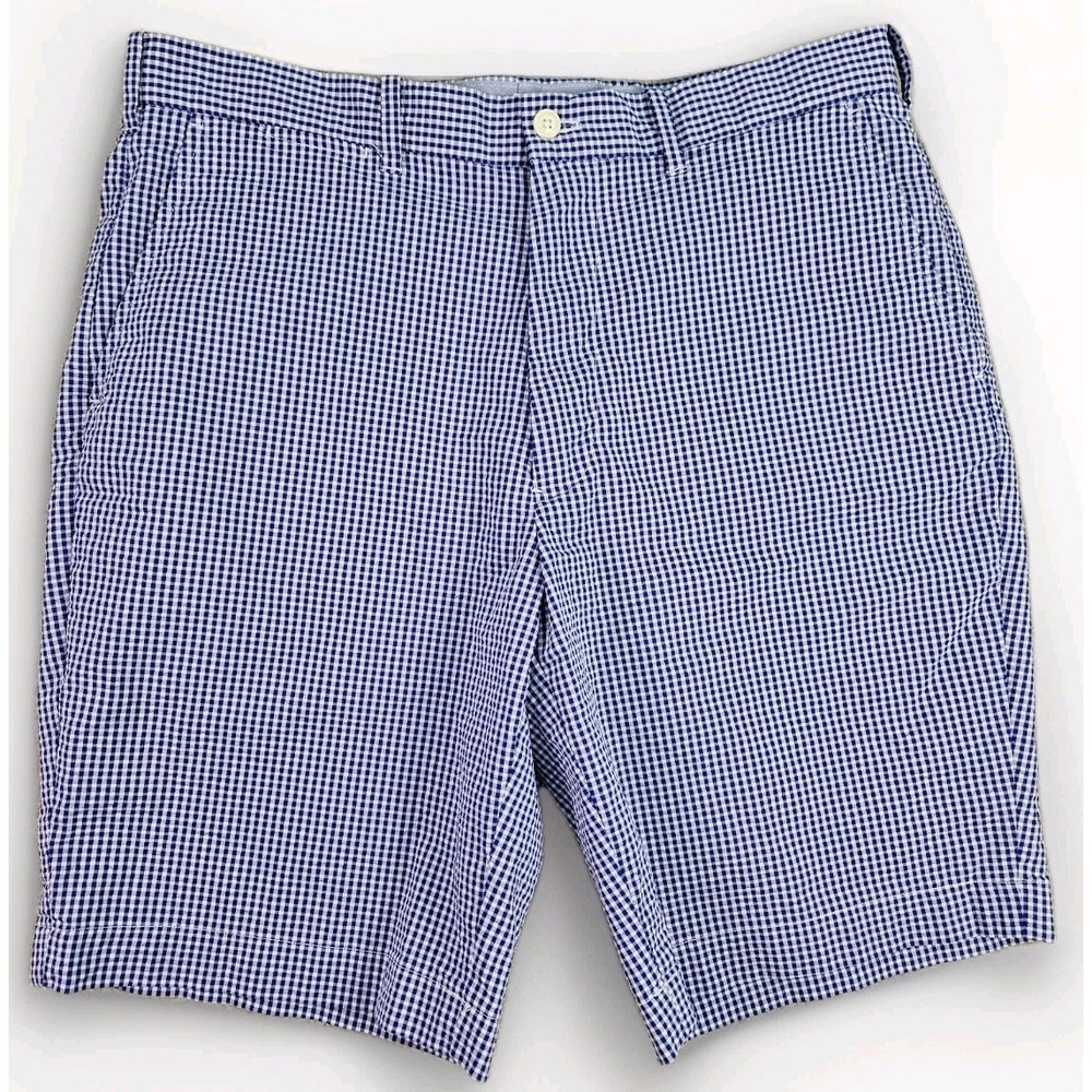 Polo Ralph Lauren Bermuda Shorts Mens 34 Blue White Seersucker Gingham 9" Inseam